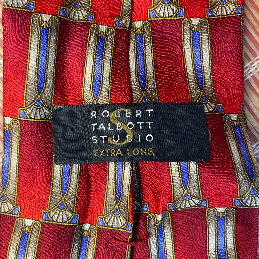 Robert Talbott Red Geometric Handsewn In USA Mens Tie 100% Silk Ex Long